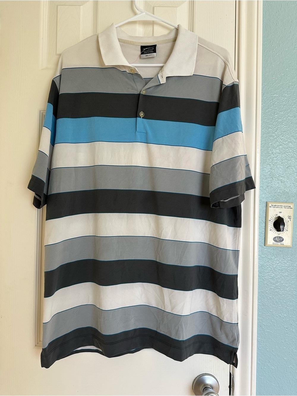 Nike Golf Dri-FIT striped polo shirt Large White Blue and Gray - Picture 1 of 4